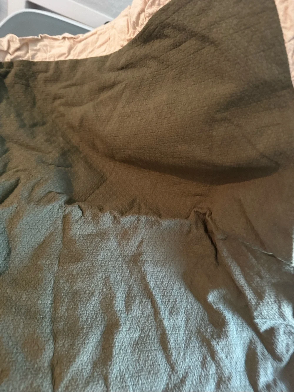 Olive Green Ruffled Pillow Shams with Cream Trim